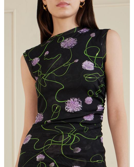 Stella McCartney Black Floral-Print Knitted Midi Dress