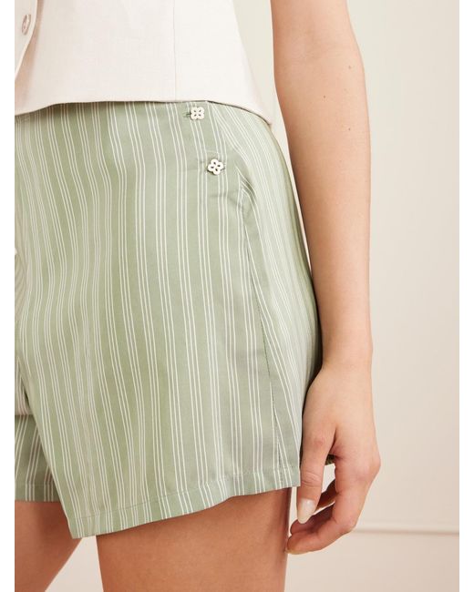 Bode Green Sylvan Striped Silk-Satin Shorts