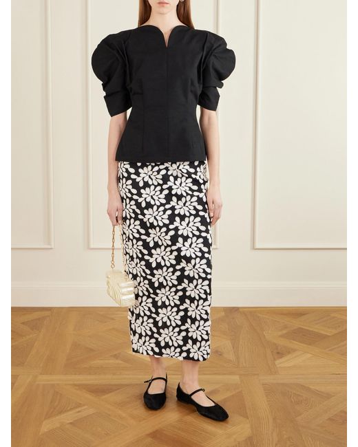 D'Estree White Monica Embroidered Midi Skirt
