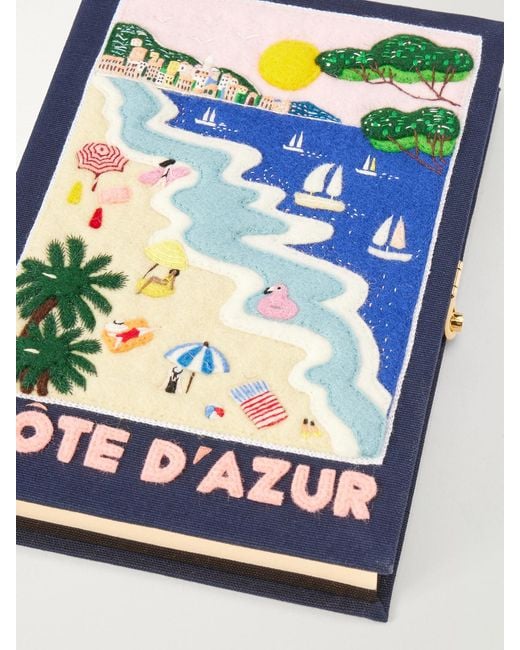 Olympia Le-Tan Blue Cote D'Azur Embroidered Canvas Clutch
