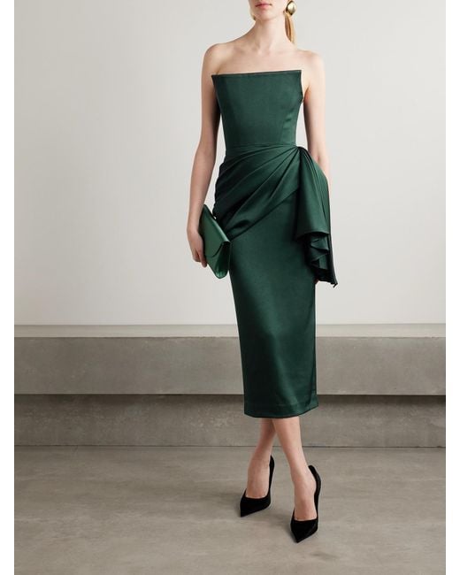 Alex Perry Green Strapless Draped Satin-Crepe Midi Dress