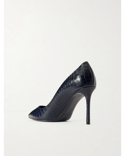 Jimmy Choo Blue Romy 85 Croc-Effect Leather Pumps