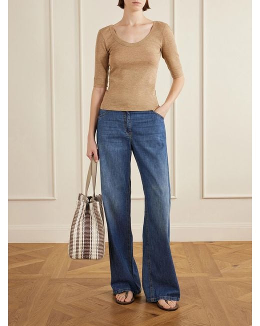 Brunello Cucinelli Natural Metallic Wool-Blend Knitted T-Shirt