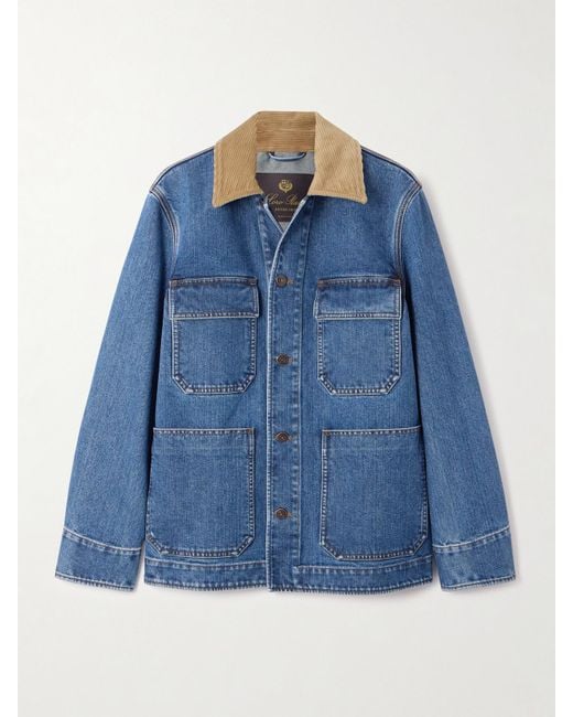 Loro Piana Blue Dean Corduroy-Trimmed Denim Jacket