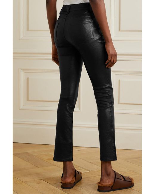 Pantalon Slim Taille Haute En Cuir Le Sylvie FRAME en coloris Black