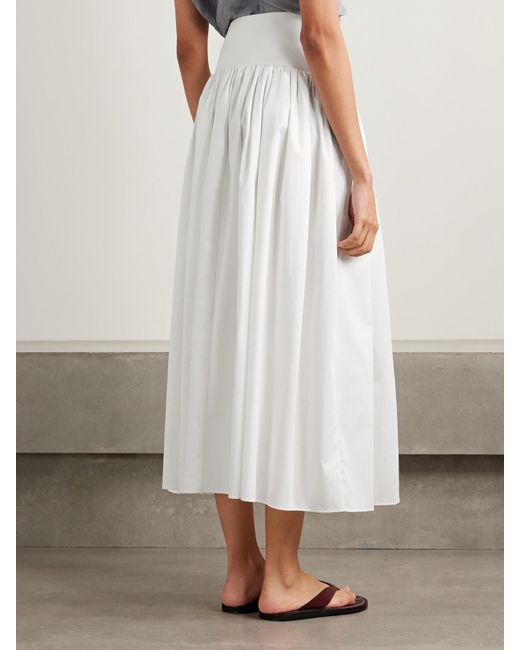 La Ligne White Laurence Midirock Aus Baumwollpopeline Mit Besatz Aus Stretch-Strick Und Raffung