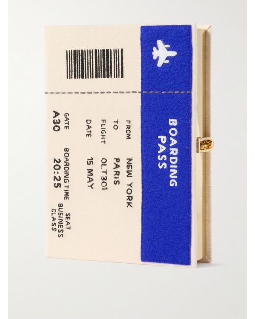 Olympia Le-Tan Blue Nina Darzi Voyages Boarding Pass Embroidered Appliquéd Canvas Clutch