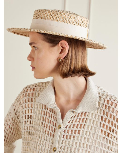 Gigi Burris Millinery Natural Marion Grosgrain-Trimmed Raffia Sunhat