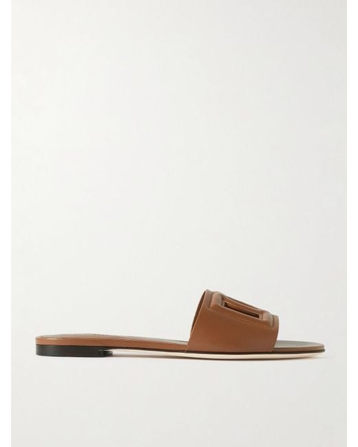 Dolce & Gabbana Brown Bianca Cutout Leather Slides