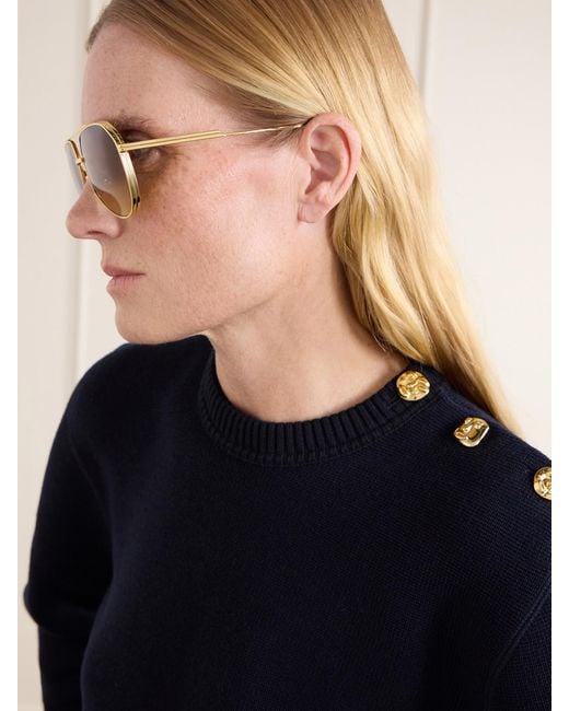 Bottega Veneta Metallic Aviator-Style Metal Sunglasses