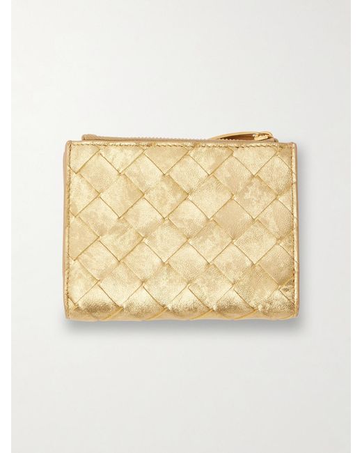 Bottega Veneta Natural Metallic Intrecciato Leather Wallet