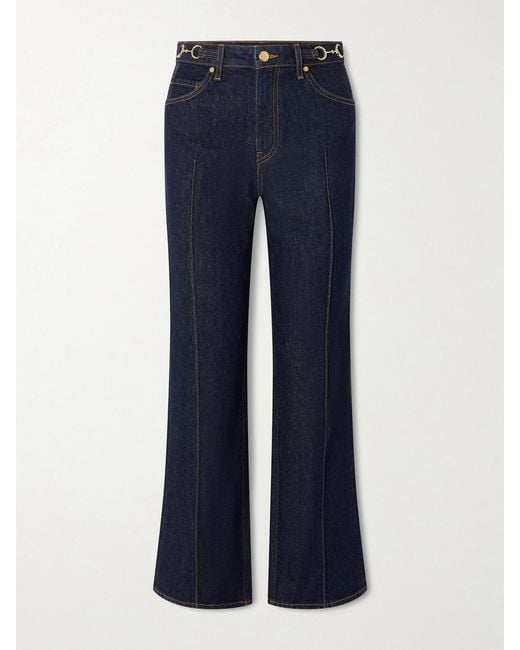 Ulla Johnson Blue Agatha Embellished High-Rise Straight-Leg Jeans