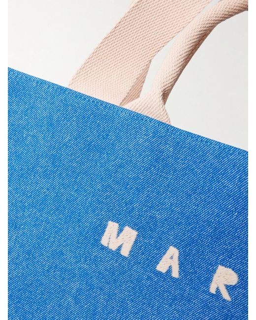 Sac À Main En Jean À Logo East West Large Marni en coloris Blue