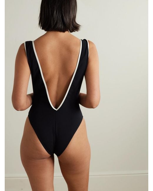 Lisa Marie Fernandez Black Net Sustain Zweifarbiger Badeanzug Aus Stretch-Crêpe