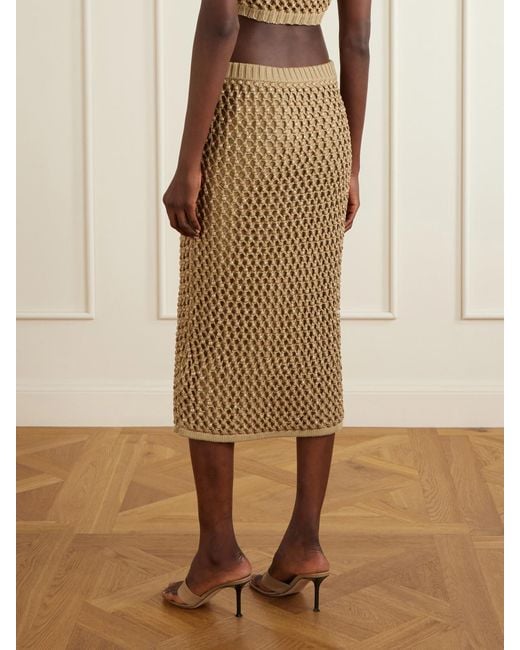 DIOTIMA Natural Spice Bead-Embellished Crocheted Cotton-Blend Midi Skirt