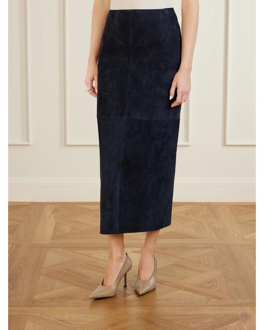 Nour Hammour Blue Selly Leather Midi Skirt