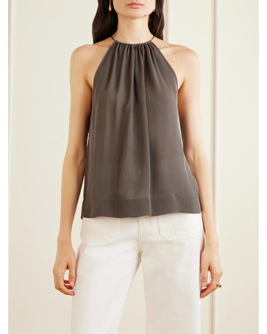 Nili Lotan Gray Nikki Silk Halterneck Tank