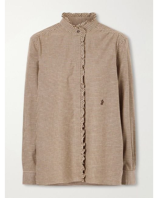James Purdey & Sons Natural Logo-Embroidered Ruffled Checked Cotton Shirt