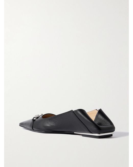 Gucci White Vittoria Collapsible-Heel Horsebit-Embellished Leather Ballet Flats