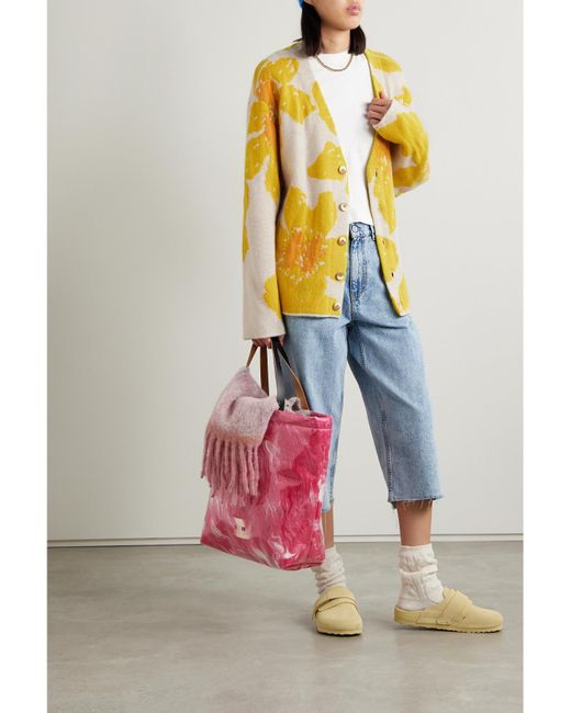 The Elder Statesman Yellow Oversized Intarsia Cashmere Cardigan