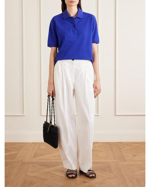 Jil Sander Blue Logo-Embroidered Cotton-Piqué Polo Shirt
