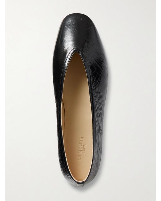 Le Monde Beryl Black Luna Crinkled-Leather Ballet Flats