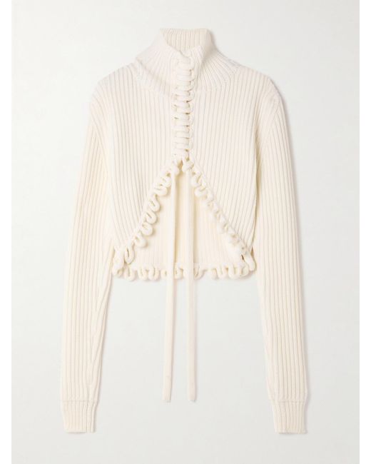 Alaïa Natural Lace-Up Ribbed Wool Sweater