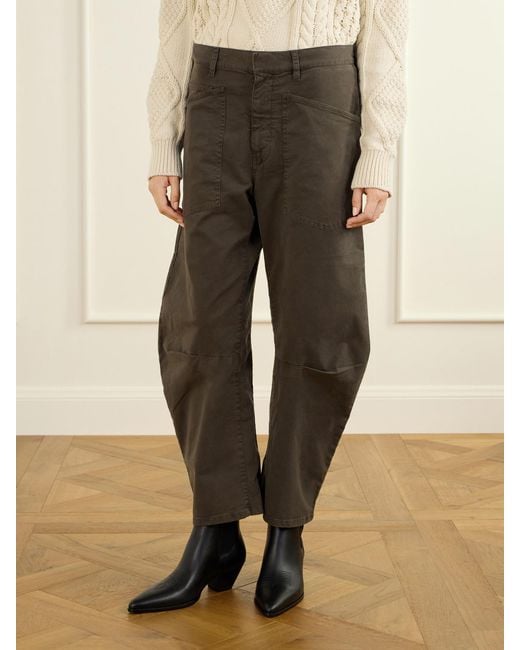 Nili Lotan Brown Shon Cotton-Blend Twill Barrel-Leg Pants