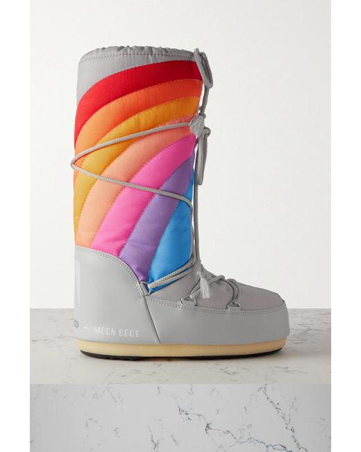 Moon Boot Icon Rainbow Printed Shell And Faux Leather Snow Boots in Gray |  Lyst