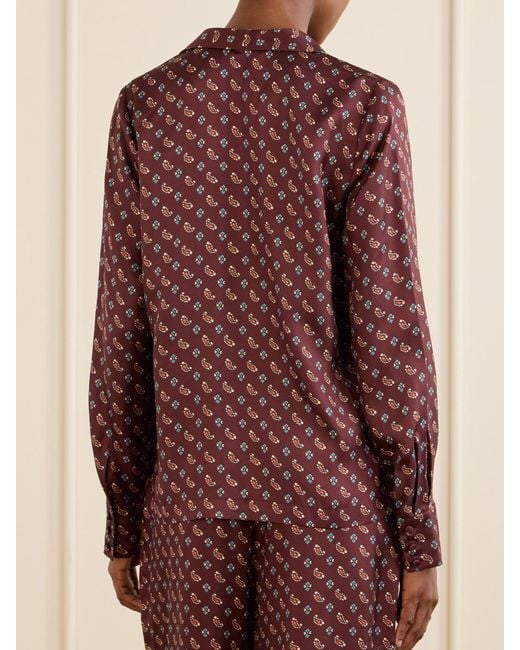 Doen Red Dorsia Printed Silk-Blend Satin Shirt
