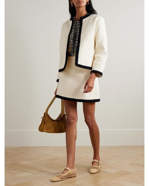 Emporio Sirenuse Natural Giuliana Braid-Trimmed Quilted Cotton Mini Skirt