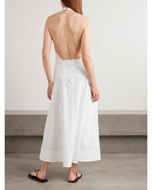 St. Agni White Crinkled Cotton-Blend Poplin Halterneck Maxi Dress