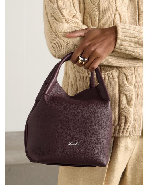 Loro Piana Purple Bale Canvas-Trimmed Textured-Leather Tote