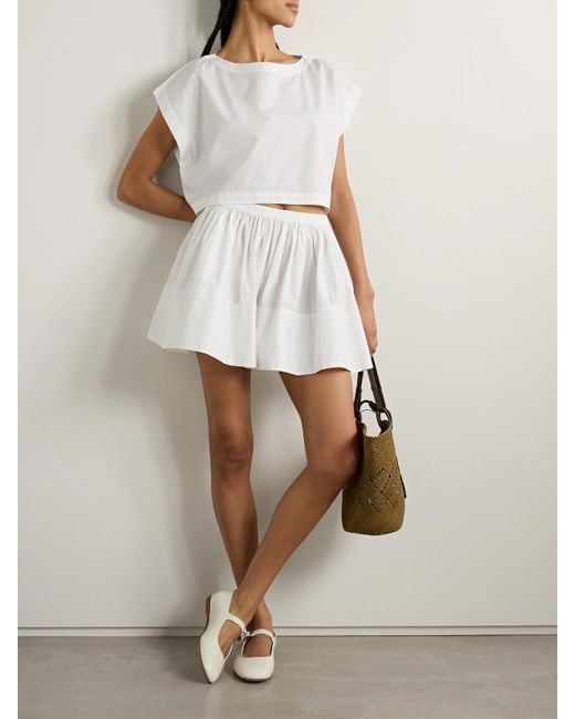 Suzie Kondi White Kori Cropped Cotton-Poplin Top
