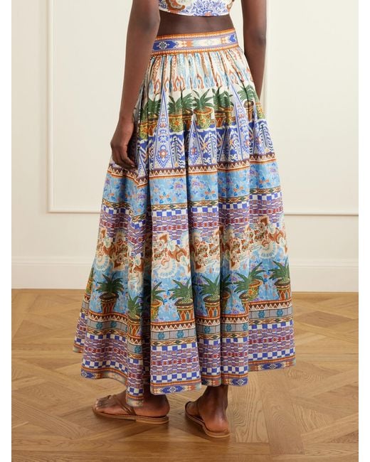 Emporio Sirenuse White Ombretta Pleated Printed Cotton Midi Skirt