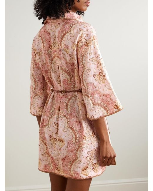Zimmermann Pink Daylight Belted Printed Linen Mini Dress