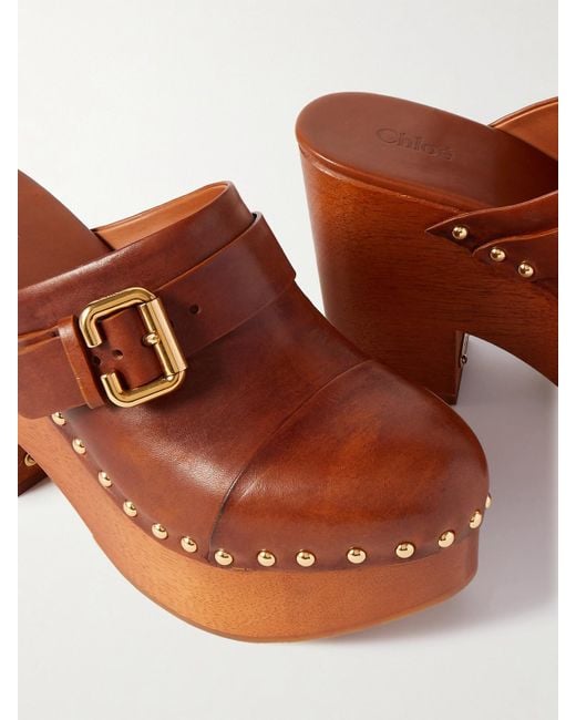Chloé Brown Jeanette Studded Platform Clogs