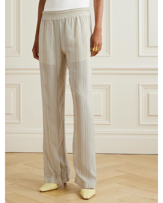 Victoria Beckham Natural Hose Mit Weitem Bein Aus Gestreiftem Webstoff