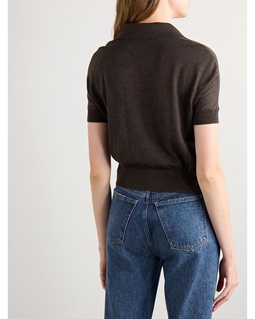 Khaite Gray Morgane Cropped Wool-Blend Polo Top