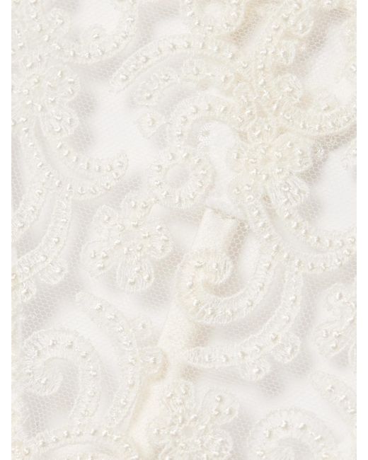 Kiki de Montparnasse White Lola Satin-Trimmed Embroidered Tulle Thong