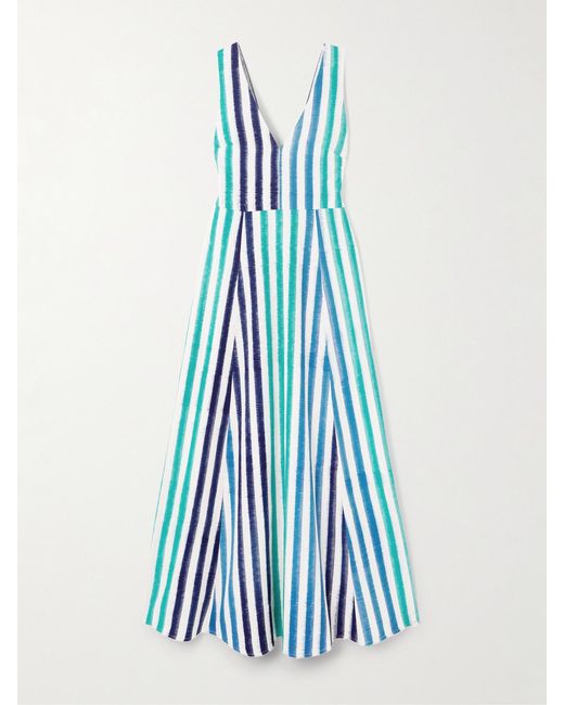 Emporio Sirenuse Blue Nellie Striped Cotton Maxi Dress