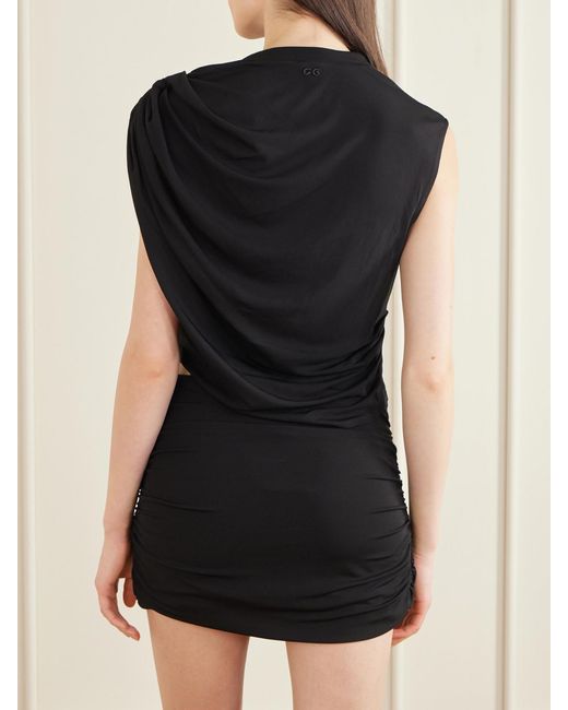 Cult Gaia Black Celene Cropped Ruched Crepe Top