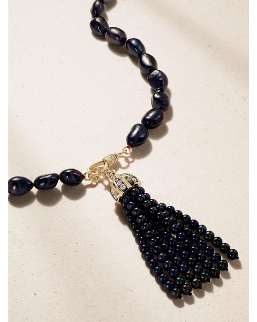 Lucy Delius Black 14-Karat, Diamonds And Pearl Beaded Necklace