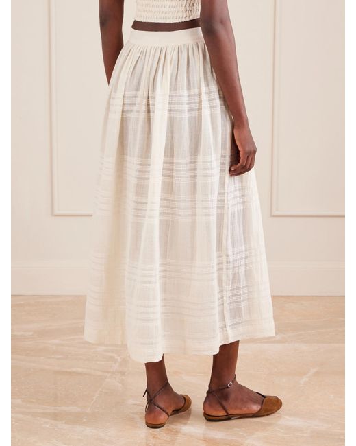 Lemlem White Freye Striped Cotton Midi Skirt