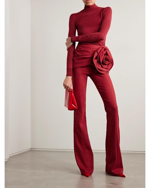 Carolina Herrera Red Bootcut-Hose Aus Einer Wollmischung Mit Falten Und Applikation
