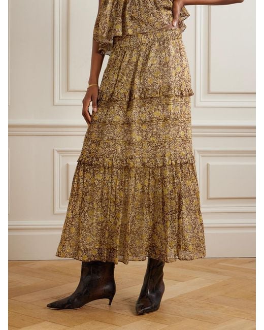 Isabel Marant Natural Volomia Floral-Print Tiered Cotton Midi Skirt