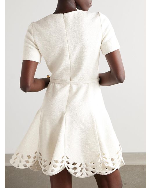 Oscar de la Renta Natural Minikleid Aus Tweed Aus Einer Baumwollmischung Mit Cut-Outs Und Stickereien