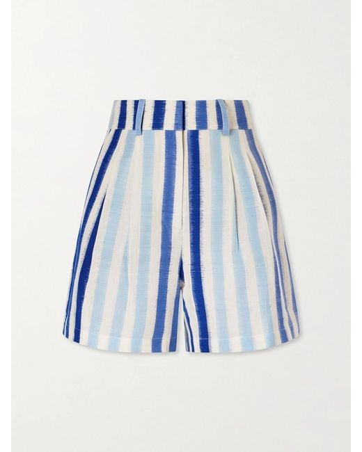 Emporio Sirenuse Blue Beatrice Ikat Striped Cotton Shorts