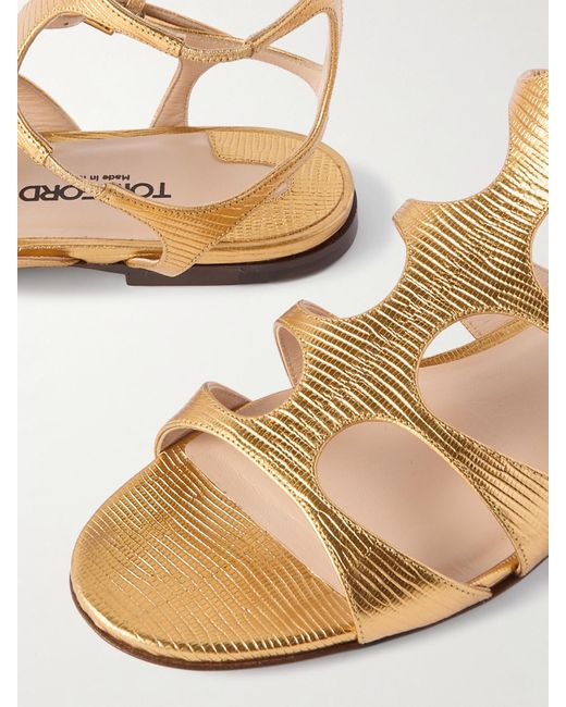 Tom Ford Natural Metallic Lizard-Effect Leather Sandals