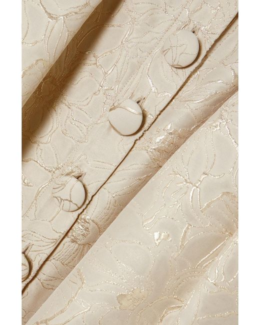 D'Estree Natural Irving Pleated Metallic Floral Brocade Maxi Skirt
